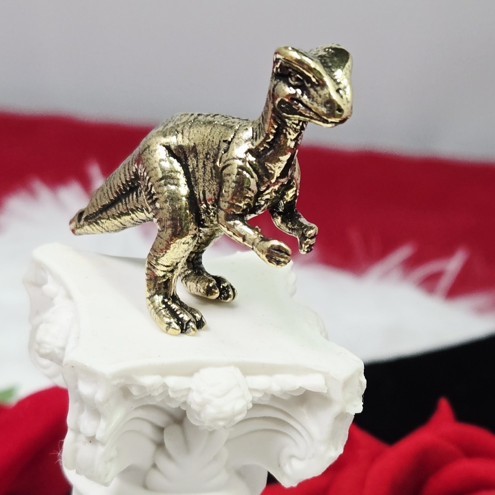 Mini Vintage Brass T-Rex Dinosaur Figurine Gold Collectible Dino Miniature Decor